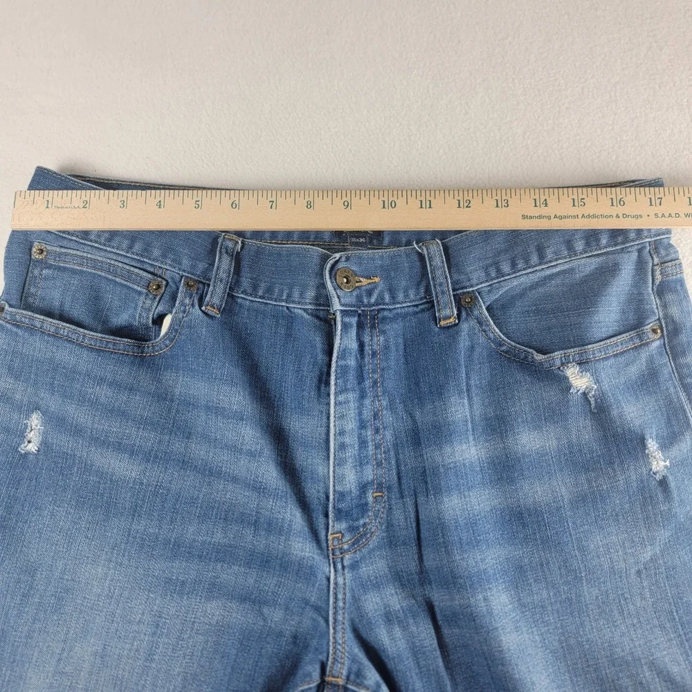 J Crew Mens The‎ Driggs Jeans Slim Fit Distressed Blue Denim Casual Pants 35x34